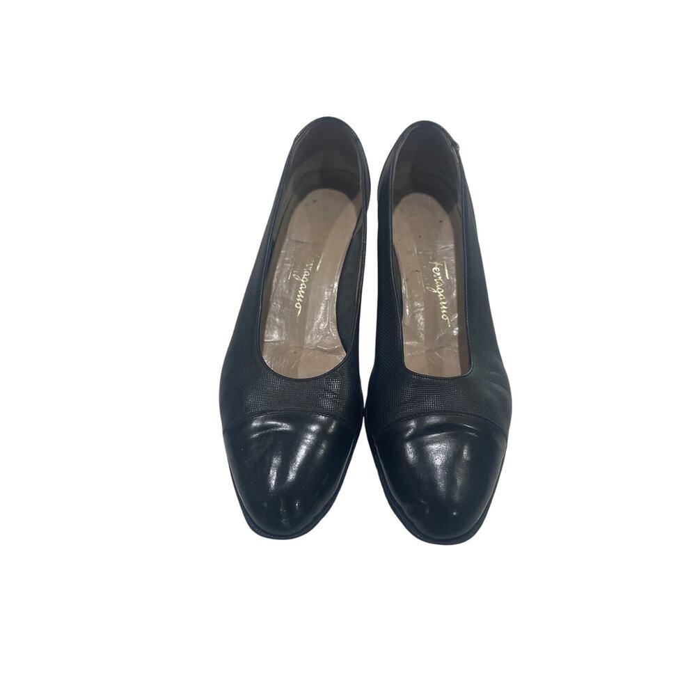 Salvatore Ferragamo Black Leather Block Heel Pumps Made in Italy size 8